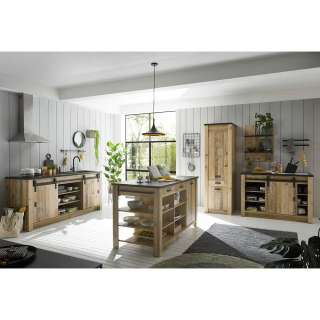 Landhausmöbel Küche in Holz verwittert Anthrazit (fünfteilig)