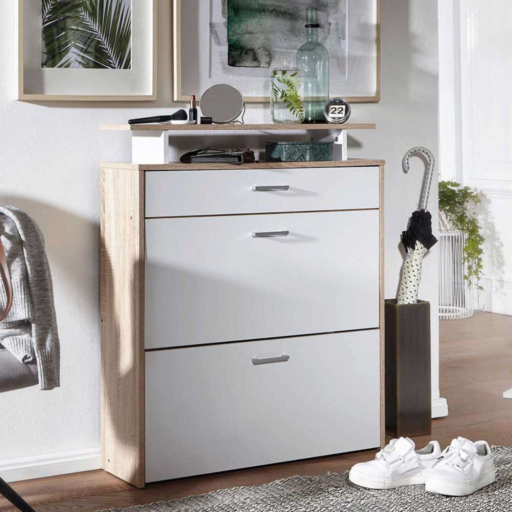 Garderobenschuhschrank mit Ablage in Weiß Sonoma-Eiche