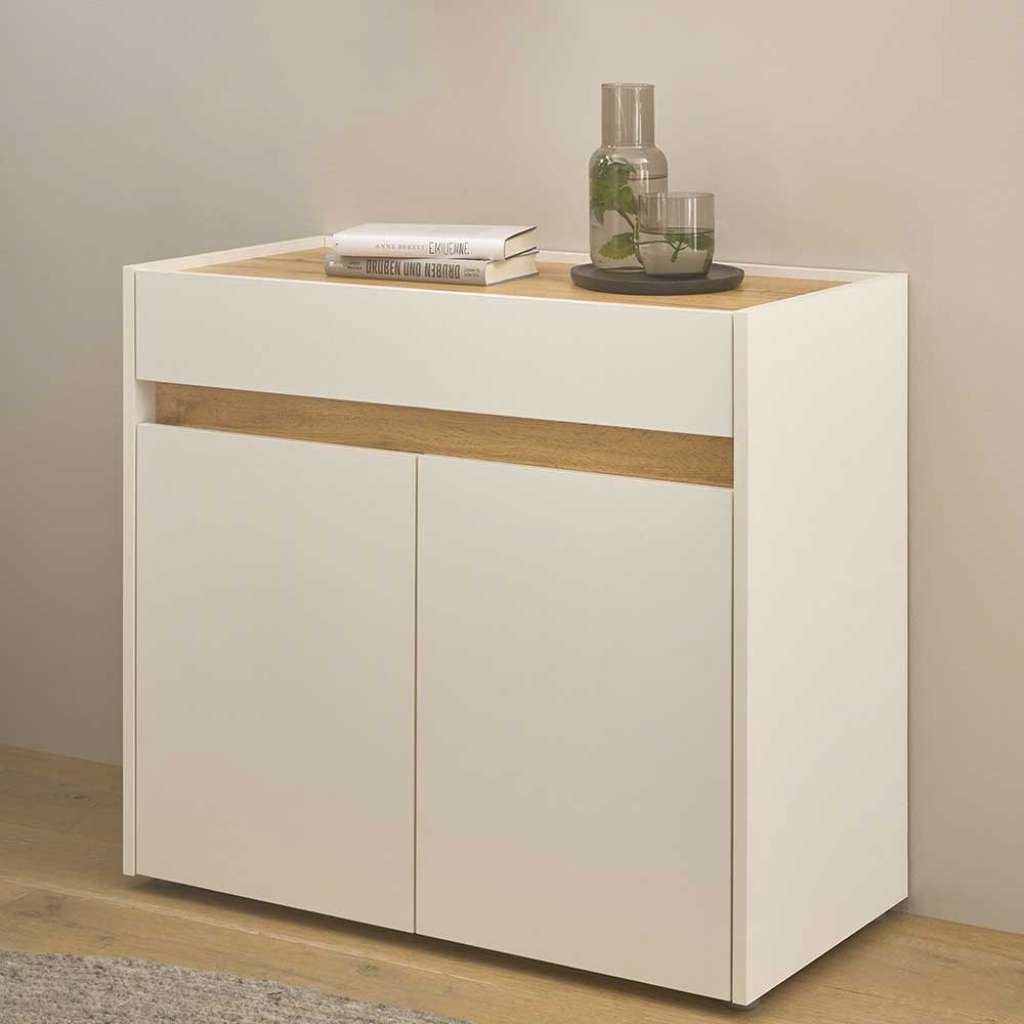 Mehrzweck Kommode 80 cm breit Weiß und Wildeiche Holzoptik