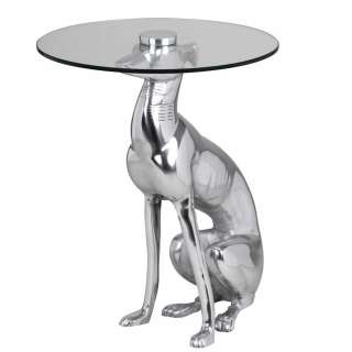 Designtisch Hund aus Aluminium und Glas 50 cm hoch - 40 cm breit