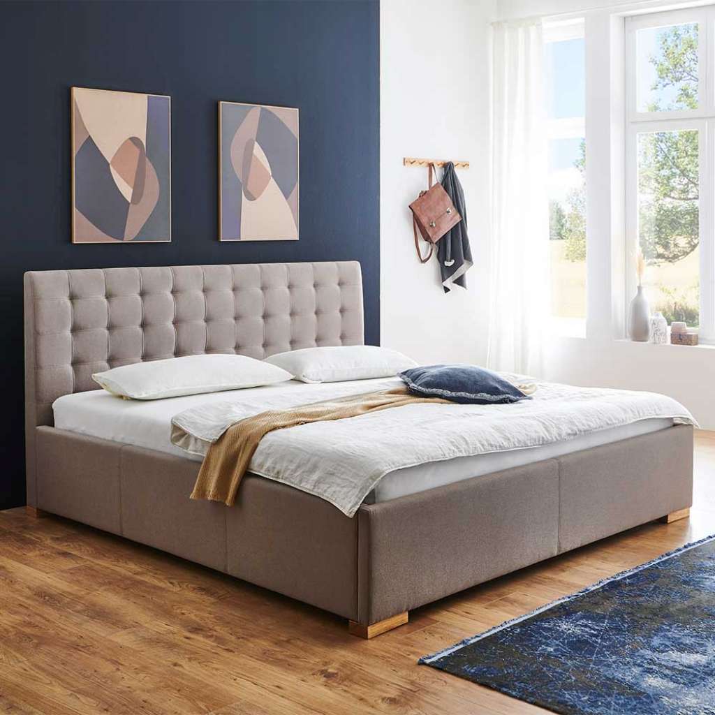 Polsterbett Stoff Taupe 180x200 cm Kopfteil mit Steppungen