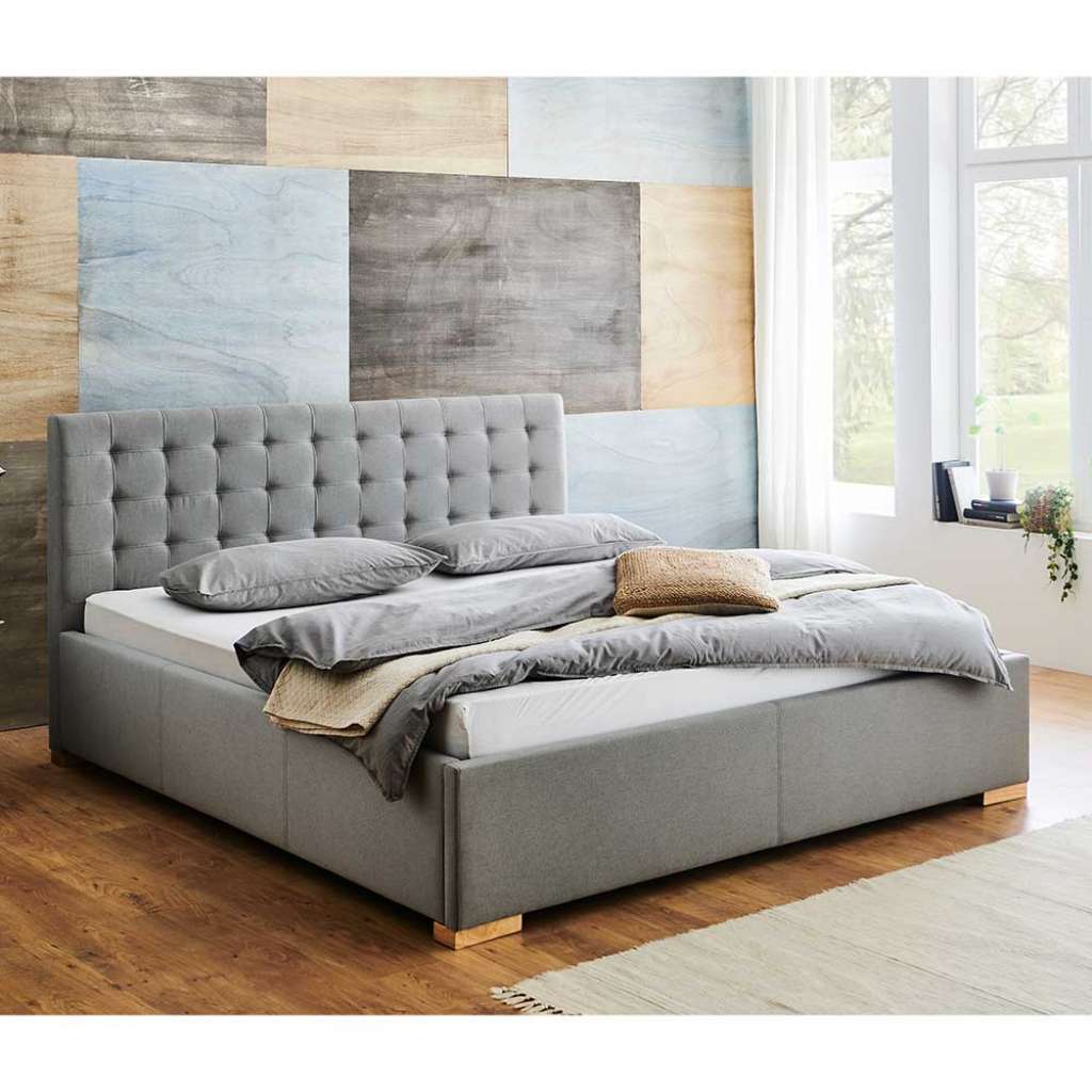 Polsterbett Stoff Grau 180x200 cm Kopfteil mit Steppungen