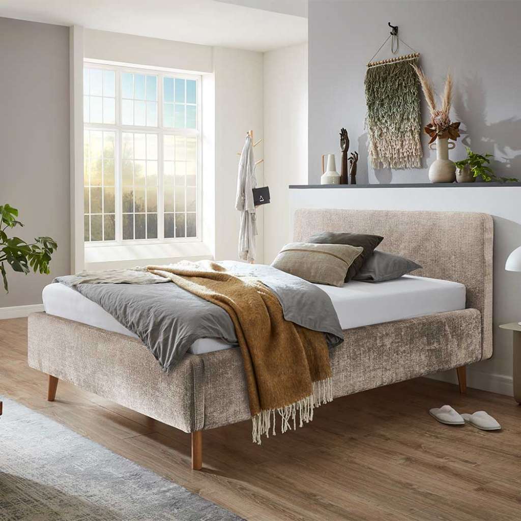 Polsterbett Beige Boucle 140x200 cm inklusive Lattenrost