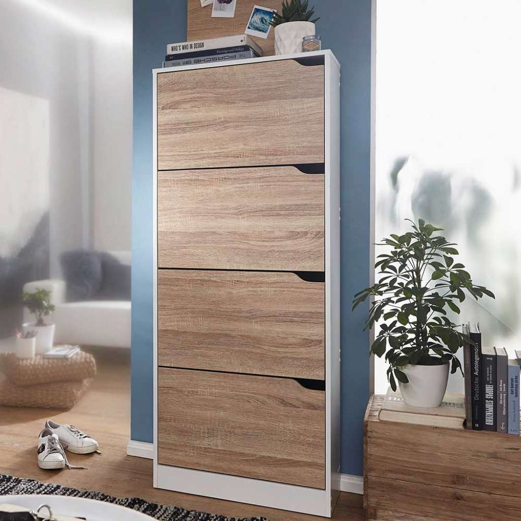 Schuhkipper hoch in Sonoma-Eiche und Weiß vier Schuhwalzen