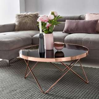 Eleganter Sofa Tisch aus Sicherheitsglas und Metall Schwarz und Kupfer