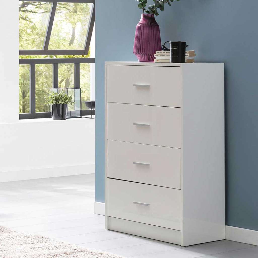 Schubladenkomode weiss mit vier Schubladen 90 cm hoch