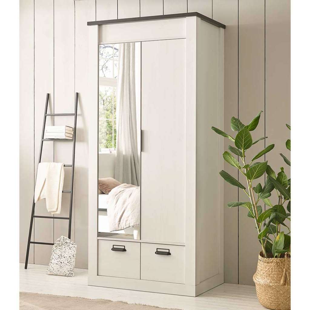 Spiegelkleiderschrank im Landhausstil Pinie Weiß und Anthrazit