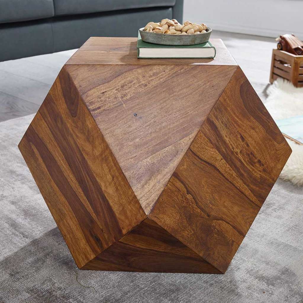 Massivholz Design Couchtisch 57x43x57 cm Sheeshamfarben