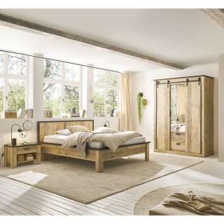 Schlafzimmer Komplett im Landhausstil Holz verwittert und Anthrazit (vierteilig)
