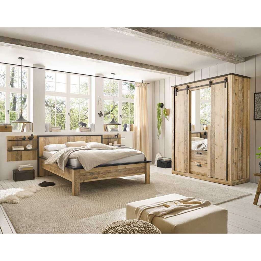 Altholz Optik Schlafzimmer im Landhaus Stil 4-teilig (vierteilig)