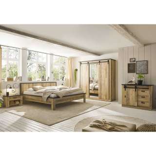 Modern Country Schlafzimmer in Holz verwittert Anthrazit (fünfteilig)