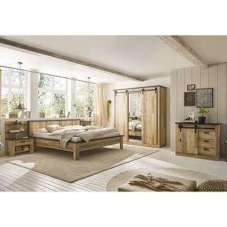 Landhaus Style Schlafzimmer in Holz verwittert Anthrazit (fünfteilig)