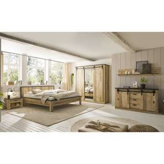 Möbel für Schlafzimmer Country in Holz verwittert Anthrazit (sechsteilig)