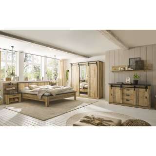 Möbelset für Schlafzimmer in Holz verwittert Anthrazit (sechsteilig)