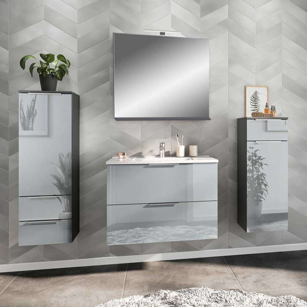 Badezimmermoebelset modern in Dunkelgrau Silberfarben (vierteilig)