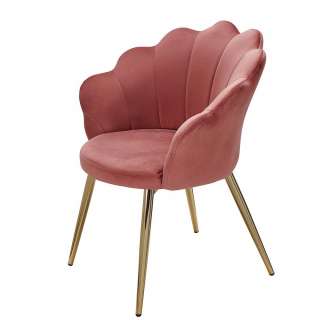 Stuhl Samt Rosa Gold im Retro Stil Gestell aus Metall