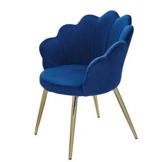 Designer Samt Stuhl in Blau und Goldfarben Retrostil