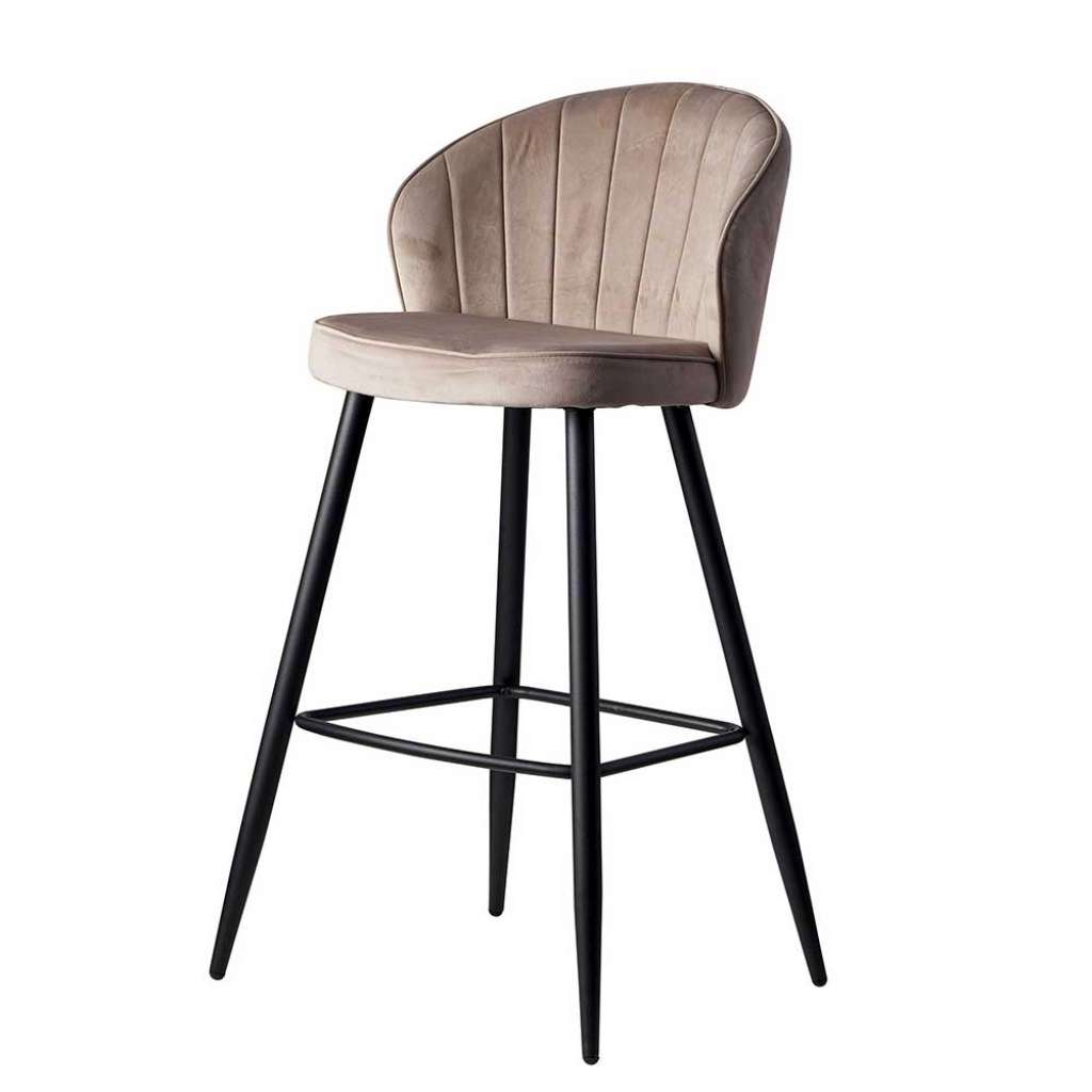 Barstuhl Samt Metall in Beige & Schwarz gepolsterter Rückenlehne