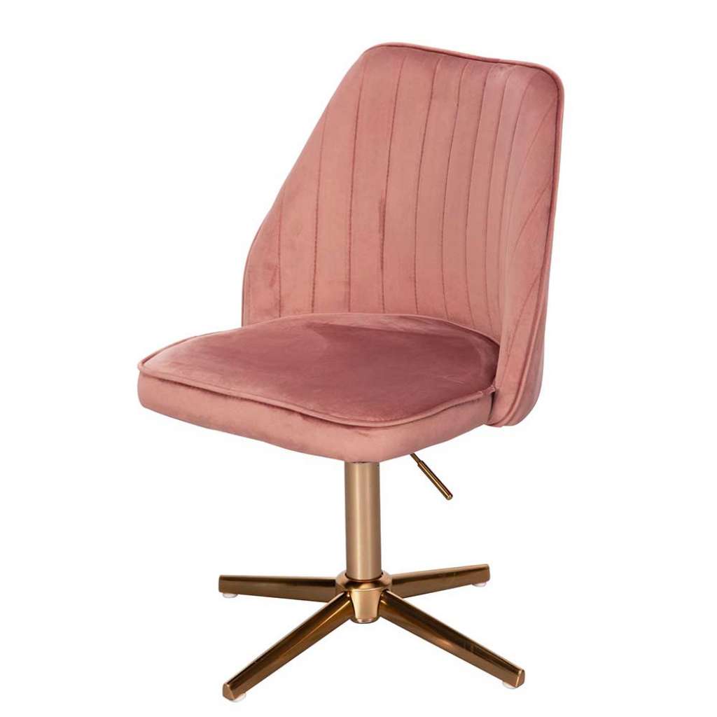 Schreibtischstuhl höhenverstellbar aus Samt und Metall Rosa und Goldfarben