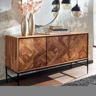 Sideboard Sheesham Massivholz mit Vierfußgestell aus Metall 123 cm breit