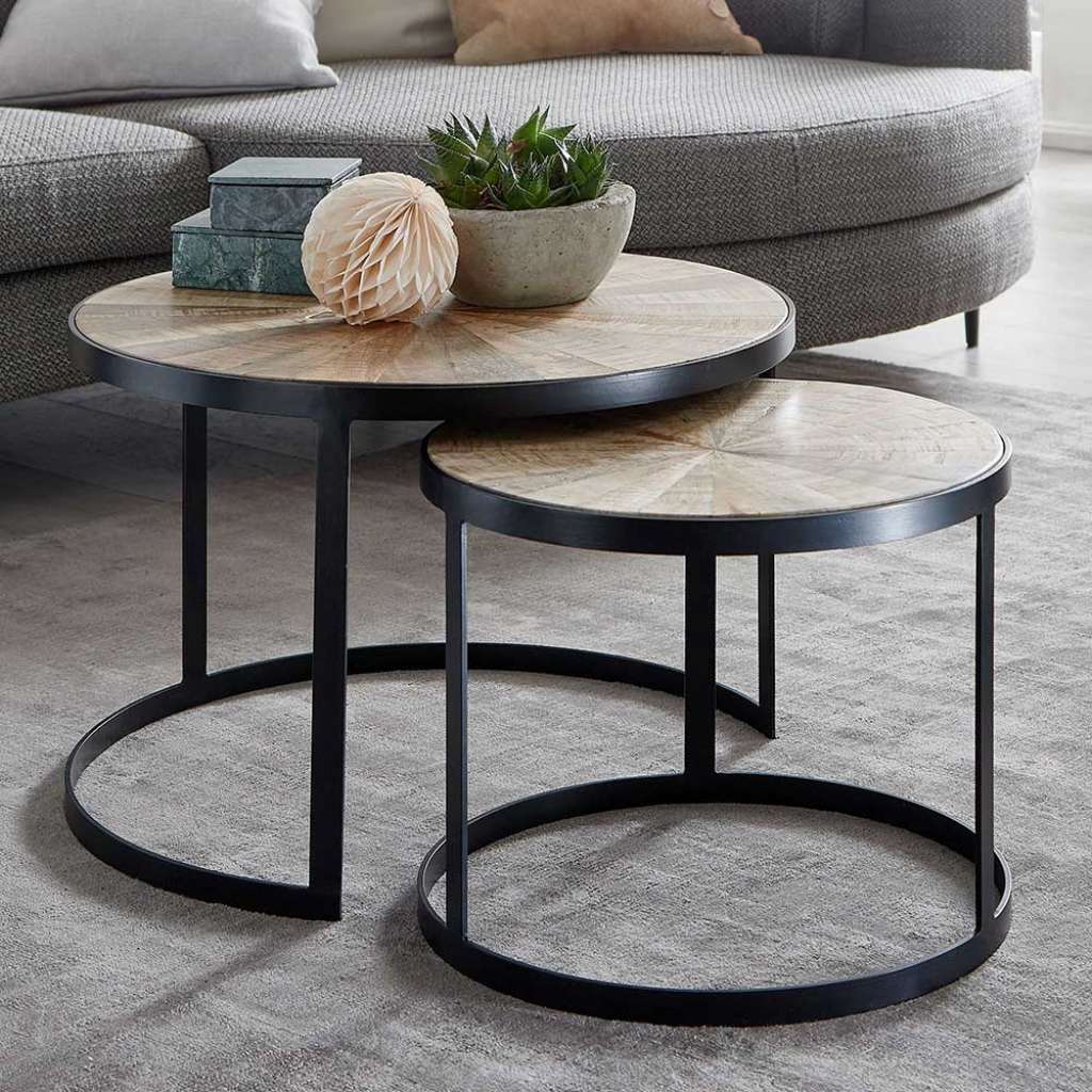 Wohnzimmertisch Set im Industry und Loft Stil Ringgestell (zweiteilig)