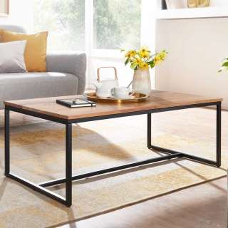 Sofa Tisch modern aus Akazie Massivholz Bügelgestell aus Metall