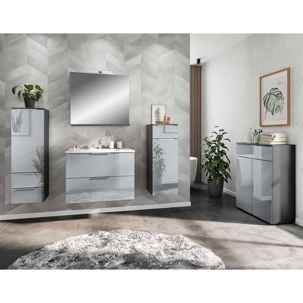 Premium Badmöbelkomplettset Made in Germany Front glasbeschichtet (fünfteilig)