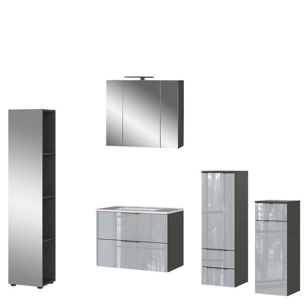 Badmöbel Set 5-teilig modern in Silberfarben Dunkelgrau (fünfteilig)