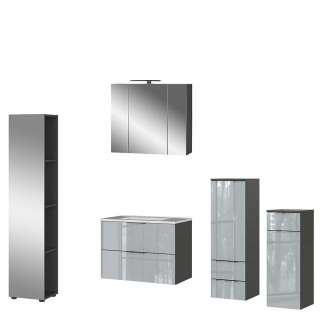 Badmöbel Set 5-teilig modern in Silberfarben Dunkelgrau (fünfteilig)