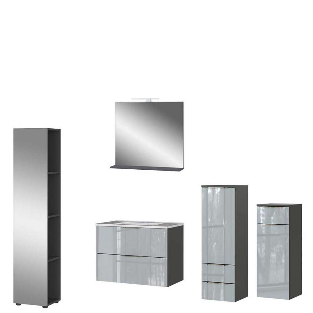 Badmöbel Set made in germany in modernem Design Front glasbeschichtet (fünfteilig)