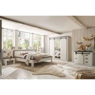 Landhausstil Schlafzimmermöbel in Weiß Anthrazit (fünfteilig)