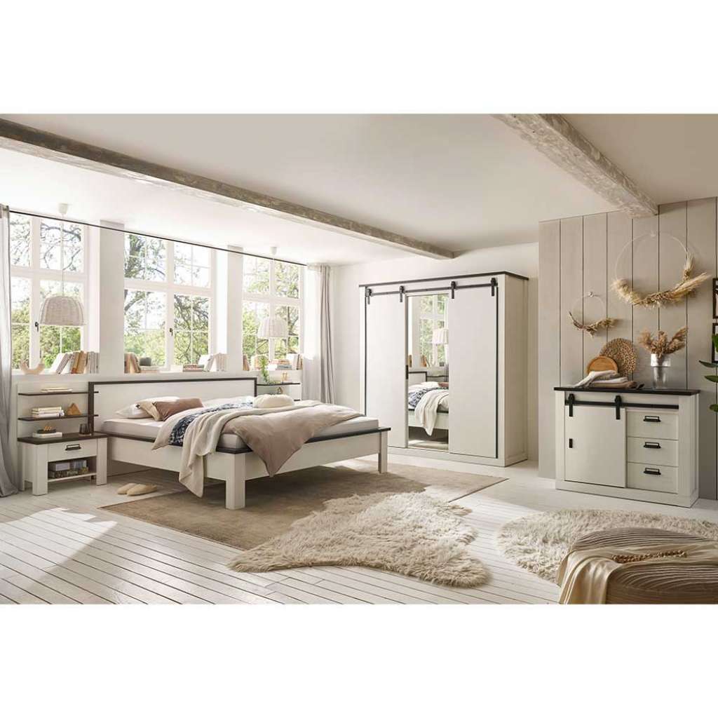 Schlafzimmer Set Landhaus modern in Weiß Anthrazit (fünfteilig)