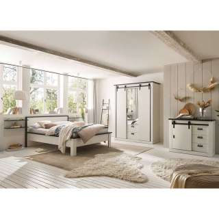 Schlafzimmer Set modern Country in Pinie Weiß Anthrazit (fünfteilig)