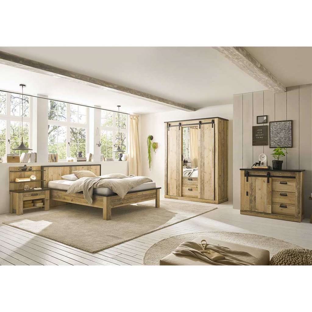 Schlafzimmer Altholz Optik im Landhausstil 209 cm hoch (vierteilig)