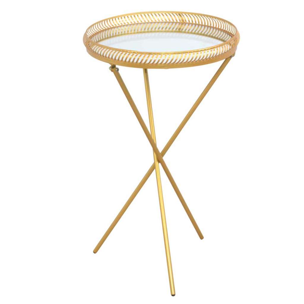 Kleiner Beistelltisch rund in Goldfarben Dreifußgestell