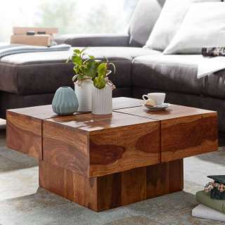 Massivholz Wohnzimmer Tisch mit quadratischer Tischplatte 30 cm hoch