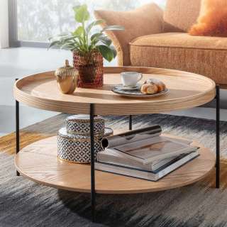 Sofa Tisch in Eichefarben Metall Vierfußgestell Schwarz