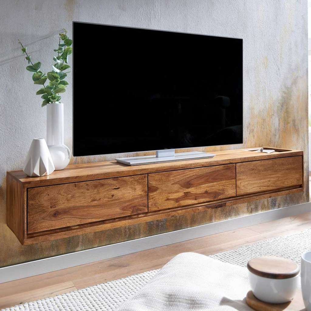 Hängendes Lowboard aus Sheesham Massivholz 160 cm breit