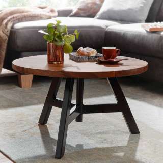 Runder Sofa Tisch in Sheeshamfarben und Schwarz 60 cm Durchmesser