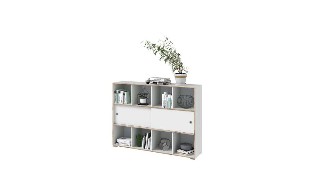 Standregal mit Schiebetüren ¦ weiß ¦ Maße (cm): B: 142 H: 109 Regale > Bücherregale - Höffner