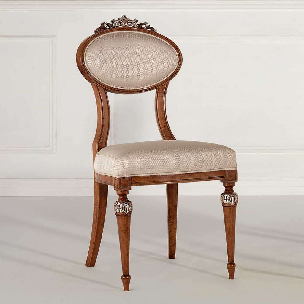 Stilmöbel Polsterstuhl in Buche Braun - Silberfarben Beige