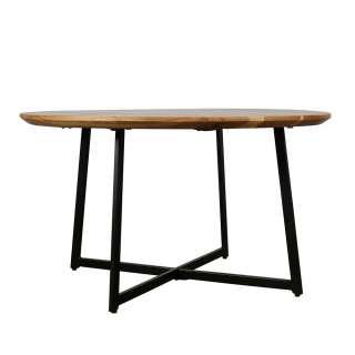 Runder Sofa Tisch aus Akazie Massivholz und Metall 80 cm Durchmesser