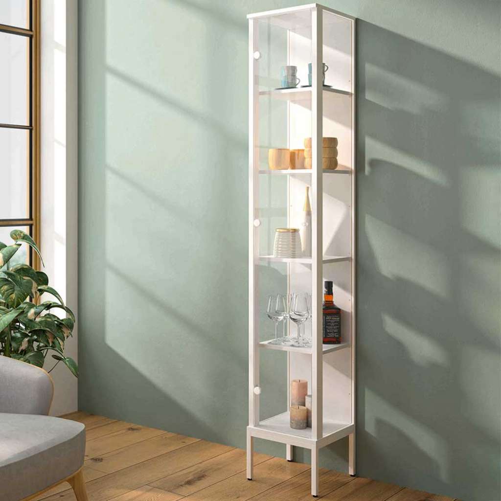 Schmaler Vitrinenschrank weiß in modernem Design Made in Germany