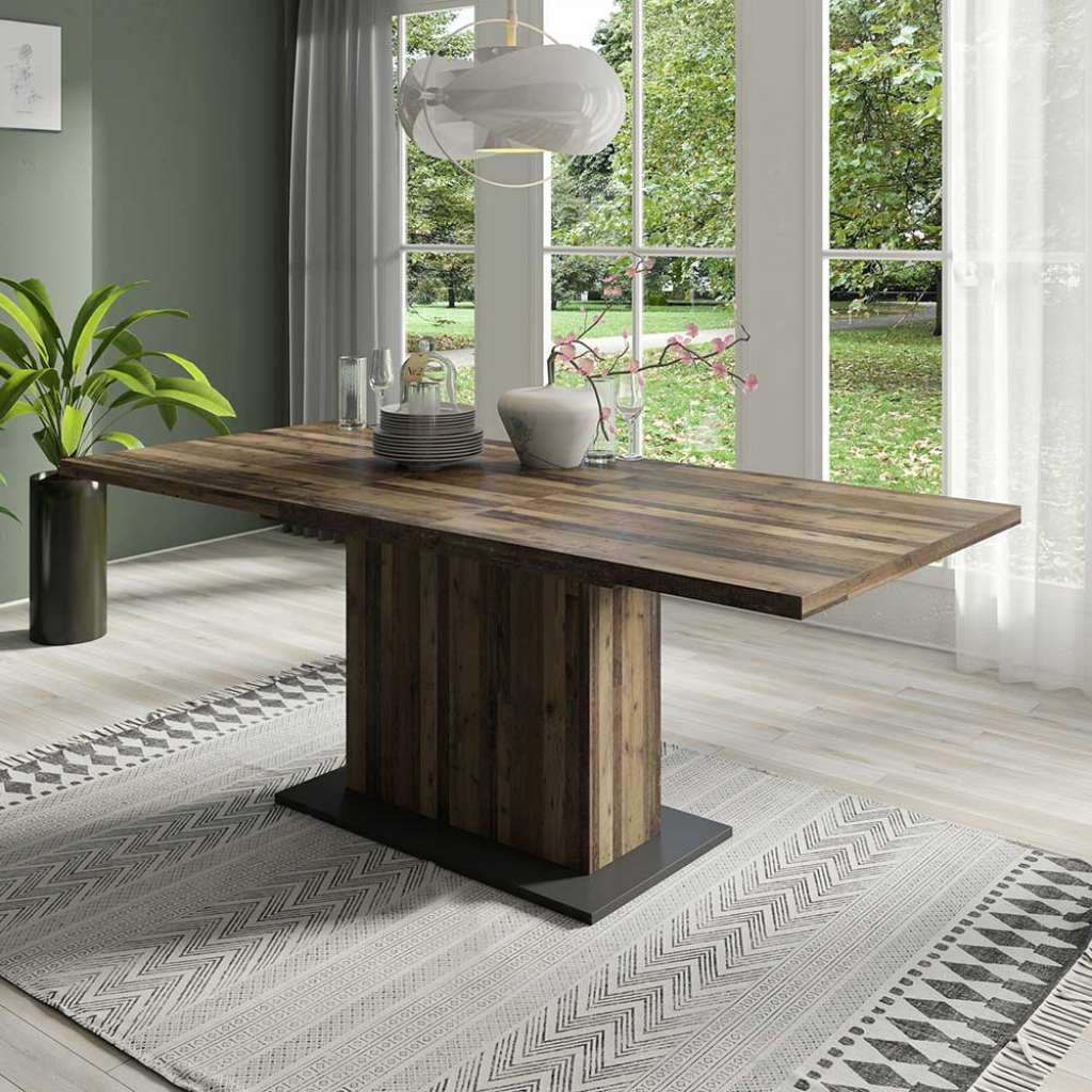 Esszimmer Ausziehtisch in Holz Antik Optik & Anthrazit 200 cm breit
