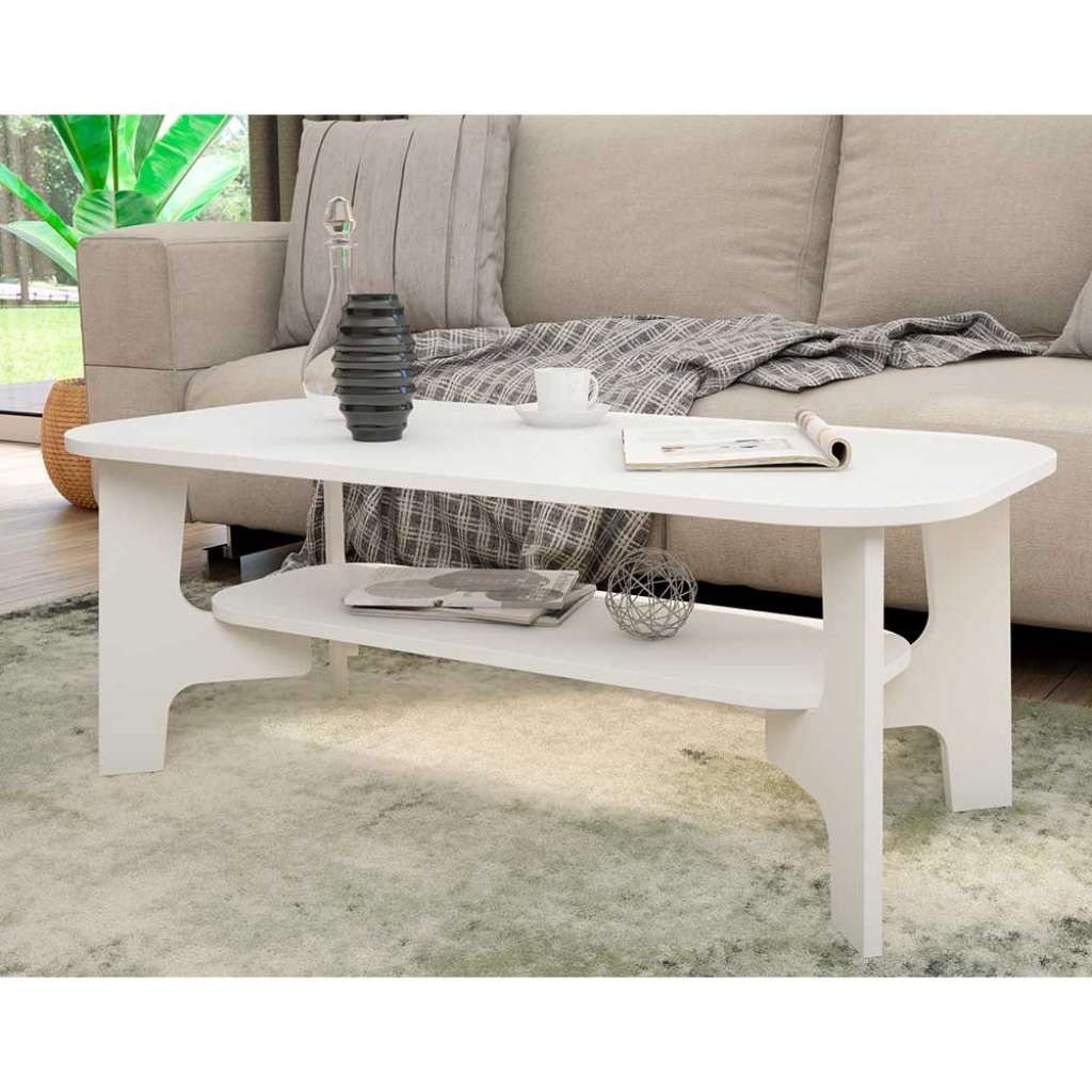 Großer Couchtisch weiß in modernem Design 110 cm breit