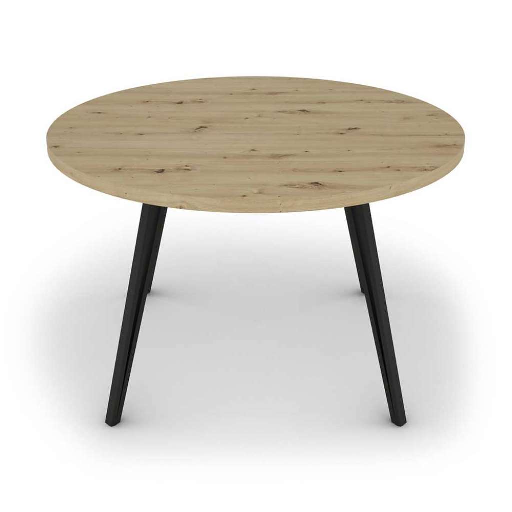 Runder Küchen Tisch in Wildeiche Holzoptik Schwarz