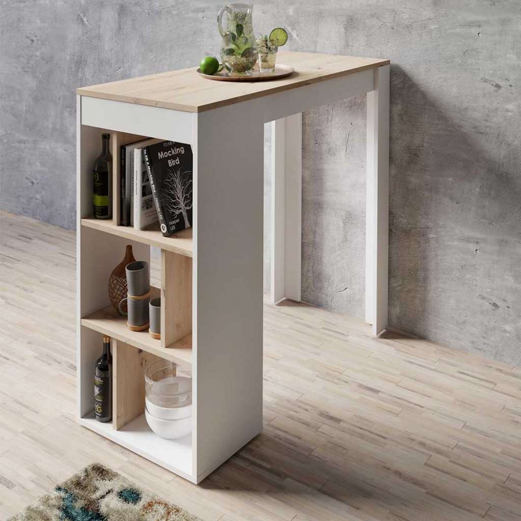 Moderner Tresentisch in Weiß und Wildeichefarben 104 cm hoch