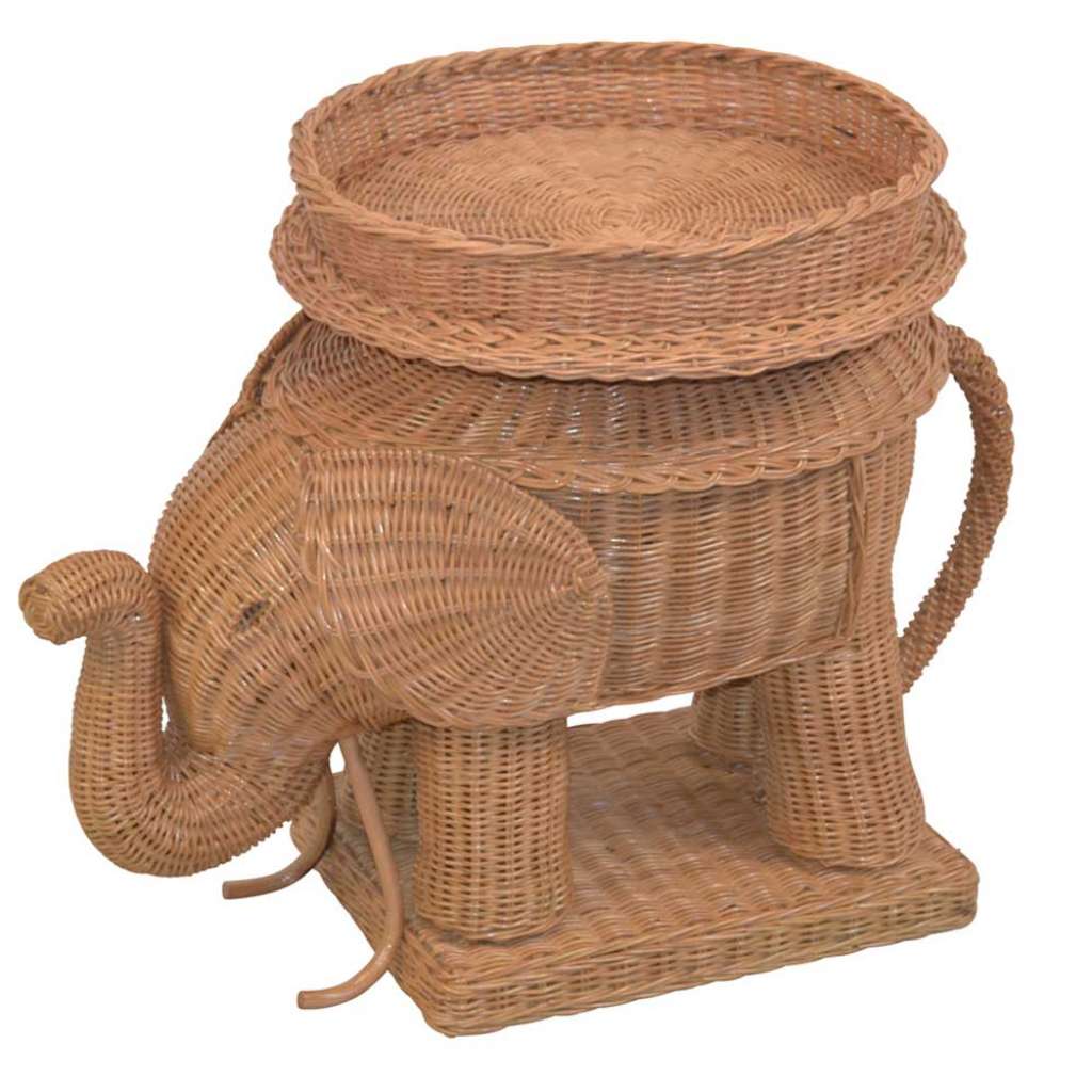 Tisch Rattan Elefant im orientalischen Stil abnehmbarem Tablett