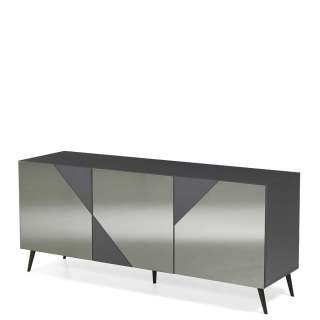 Sideboard mit Spiegelfront in Anthrazit drei Drehtüren