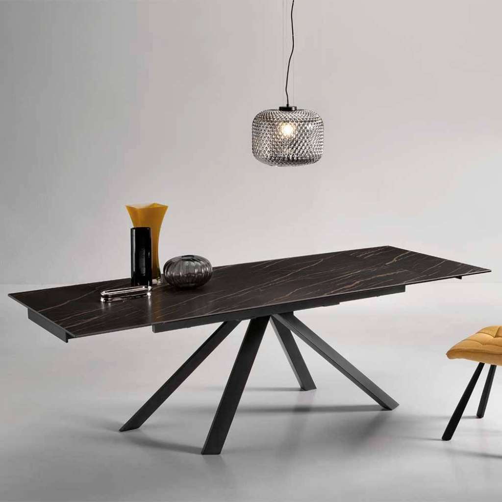 Esszimmer Ausziehtisch aus Sinterstein und Metall bis 240 cm breit